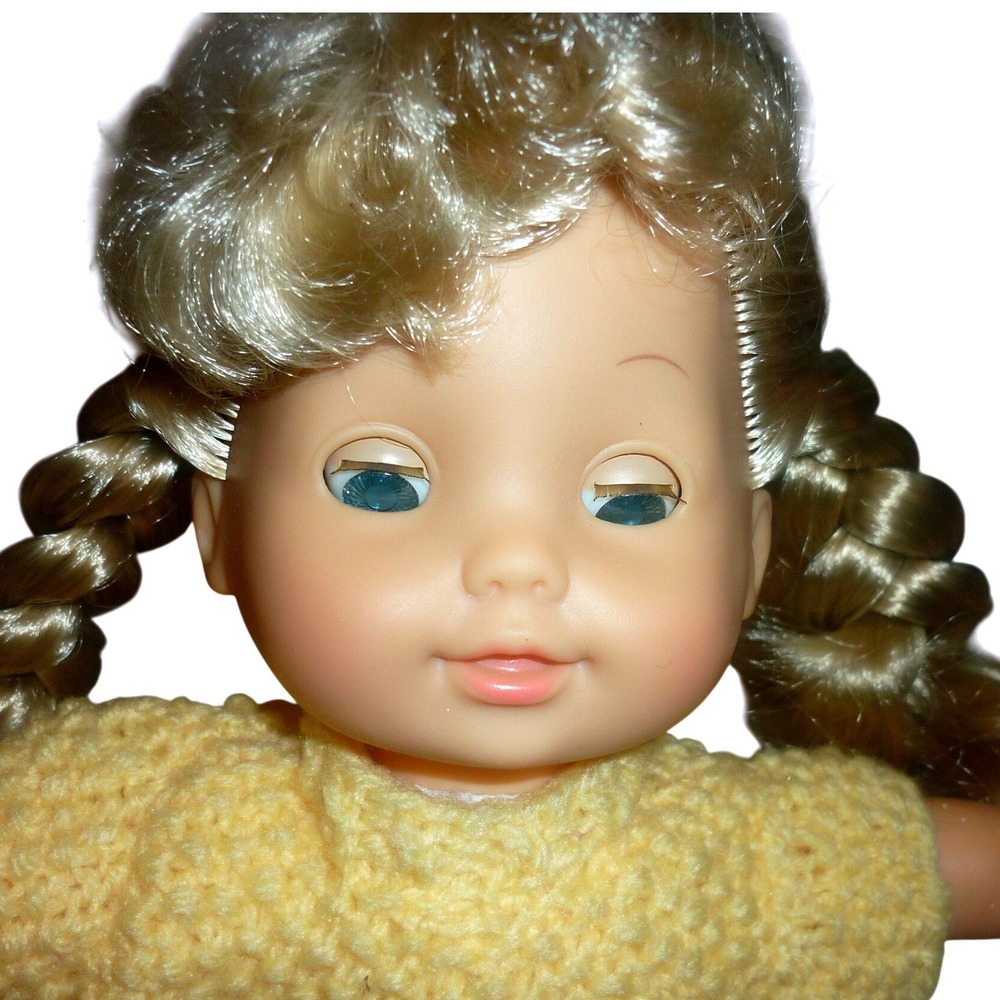 Vintage‎ Zapf Creation Doll Blonde Braids Sleep Eyes Knit Yellow Dress Germany